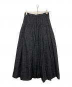 ROPEロペ）の古着「フラワーパフジャカードスカート」｜ブラック