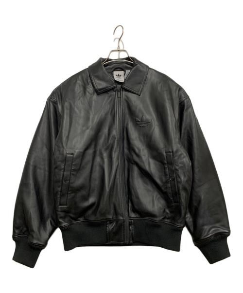 adidas（アディダス）adidas (アディダス) ロゴレザージャケット ブラック サイズ:Sの古着・服飾アイテム