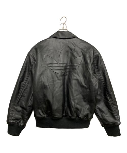 adidas（アディダス）adidas (アディダス) ロゴレザージャケット ブラック サイズ:Sの古着・服飾アイテム