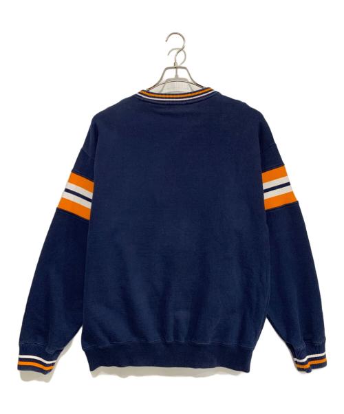 X-LARGE（エクストララージ）X-LARGE (エクストララージ) TRIPED SLEEVE TEAM LOGO CREWNECK SWEAT ネイビー サイズ:Lの古着・服飾アイテム