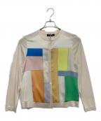 Aquascutumアクアスキュータム）の古着「プリントコンビカーディガン」｜ベージュ