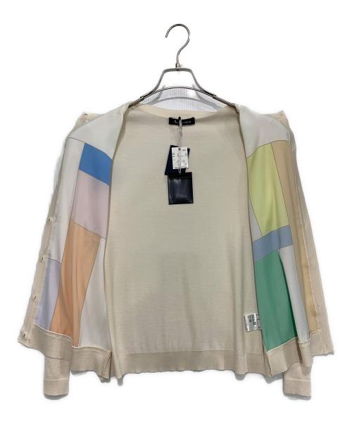 Aquascutum（アクアスキュータム）Aquascutum (アクアスキュータム) プリントコンビカーディガン ベージュ サイズ:10の古着・服飾アイテム