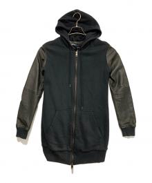 DIESEL（ディーゼル）の古着「ラムレザースリーブジップパーカー」｜ブラック