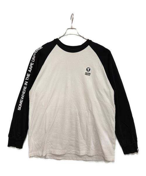 Aape BY A BATHING APE（エーエイプ バイ アベイシングエイプ）AAPE BY A BATHING APE (エーエイプ バイ アベイシングエイプ) 長袖カットソー ホワイト×ブラック サイズ:XLの古着・服飾アイテム