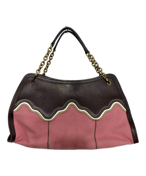 BOTTEGA VENETA（ボッテガベネタ）BOTTEGA VENETA (ボッテガベネタ) チェーンハンドバッグ ピンク×ブラウンの古着・服飾アイテム