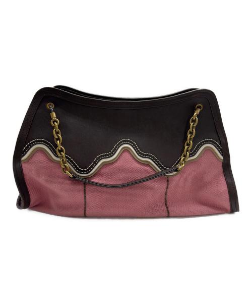 BOTTEGA VENETA（ボッテガベネタ）BOTTEGA VENETA (ボッテガベネタ) チェーンハンドバッグ ピンク×ブラウンの古着・服飾アイテム