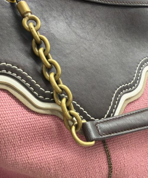BOTTEGA VENETA（ボッテガベネタ）BOTTEGA VENETA (ボッテガベネタ) チェーンハンドバッグ ピンク×ブラウンの古着・服飾アイテム
