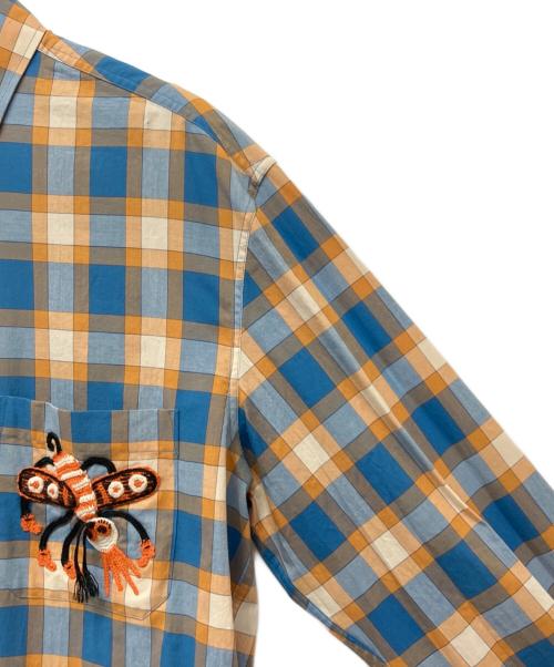 GUCCI（グッチ）GUCCI (グッチ) Freyja Hartas Animal Embroidery Check Shirt シャツ ブルー×オレンジ SIZE 50 ブルー×オレンジ サイズ:50 未使用品の古着・服飾アイテム