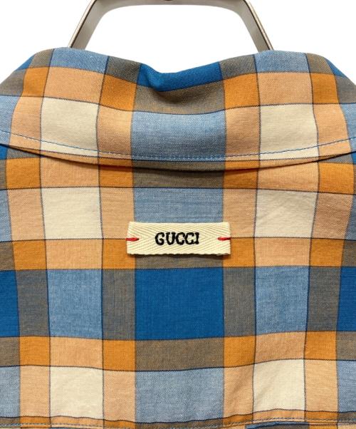 GUCCI（グッチ）GUCCI (グッチ) Freyja Hartas Animal Embroidery Check Shirt シャツ ブルー×オレンジ SIZE 50 ブルー×オレンジ サイズ:50 未使用品の古着・服飾アイテム