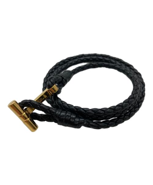 TOM FORD（トムフォード）TOM FORD (トムフォード) レザーブレスレット ブラック×ゴールドの古着・服飾アイテム