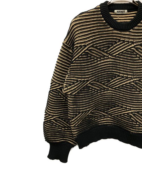 NKNIT（ンニット）NKNIT (ンニット) giza giza pattern KNIT ベージュ×ブラックの古着・服飾アイテム