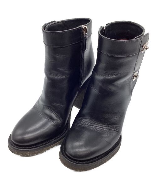 CHANEL（シャネル）CHANEL (シャネル) レザー ターンロック ダブルココ ショートブーツ ブラック サイズ:37の古着・服飾アイテム