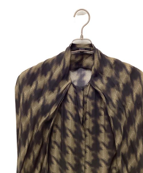 GUCCI（グッチ）GUCCI (グッチ) シルクブラウス ブラウン×ブラック サイズ:38の古着・服飾アイテム