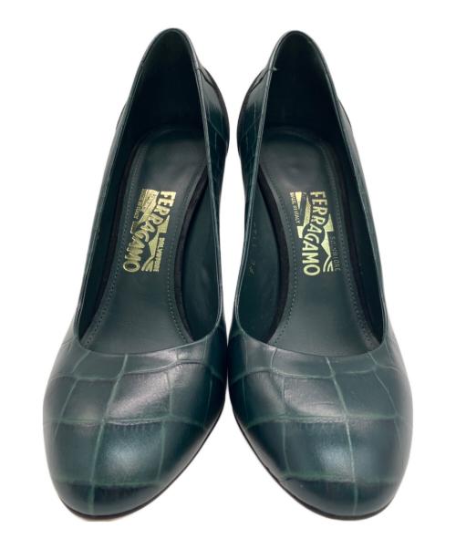 Salvatore Ferragamo（サルヴァトーレ フェラガモ）Salvatore Ferragamo (サルヴァトーレ フェラガモ) デザインヒールパンプス ネイビー サイズ:25.5cmの古着・服飾アイテム