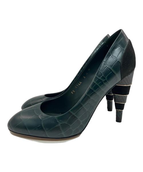 Salvatore Ferragamo（サルヴァトーレ フェラガモ）Salvatore Ferragamo (サルヴァトーレ フェラガモ) デザインヒールパンプス ネイビー サイズ:25.5cmの古着・服飾アイテム