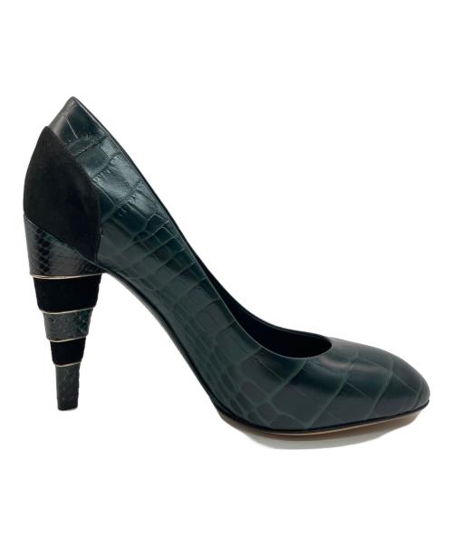 Salvatore Ferragamo（サルヴァトーレ フェラガモ）Salvatore Ferragamo (サルヴァトーレ フェラガモ) デザインヒールパンプス ネイビー サイズ:25.5cmの古着・服飾アイテム
