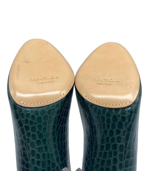 Salvatore Ferragamo（サルヴァトーレ フェラガモ）Salvatore Ferragamo (サルヴァトーレ フェラガモ) デザインヒールパンプス ネイビー サイズ:25.5cmの古着・服飾アイテム