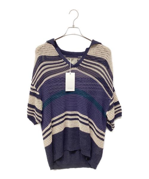 YOKE（ヨーク）YOKE (ヨーク) BORDER MESH KNIT SKIPPER POLO SHIRT ネイビー×ホワイト サイズ:2の古着・服飾アイテム