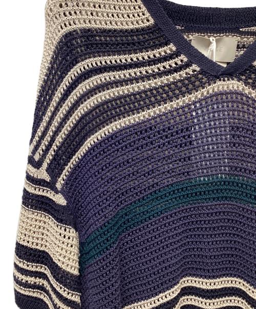 YOKE（ヨーク）YOKE (ヨーク) BORDER MESH KNIT SKIPPER POLO SHIRT ネイビー×ホワイト サイズ:2の古着・服飾アイテム