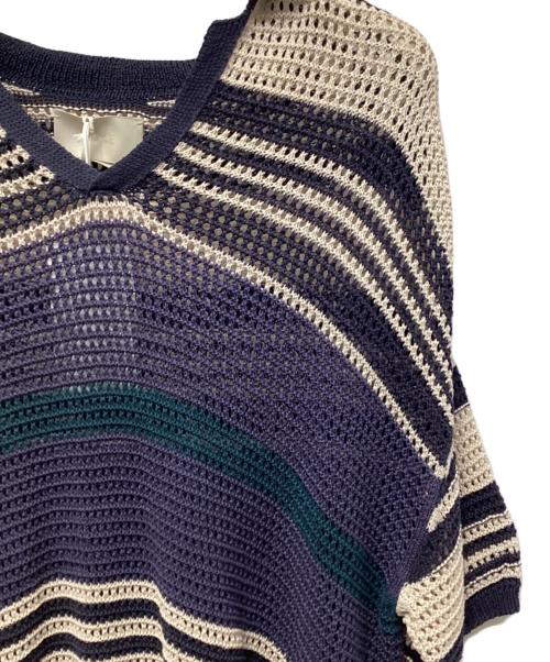 YOKE（ヨーク）YOKE (ヨーク) BORDER MESH KNIT SKIPPER POLO SHIRT ネイビー×ホワイト サイズ:2の古着・服飾アイテム