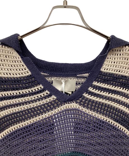 YOKE（ヨーク）YOKE (ヨーク) BORDER MESH KNIT SKIPPER POLO SHIRT ネイビー×ホワイト サイズ:2の古着・服飾アイテム