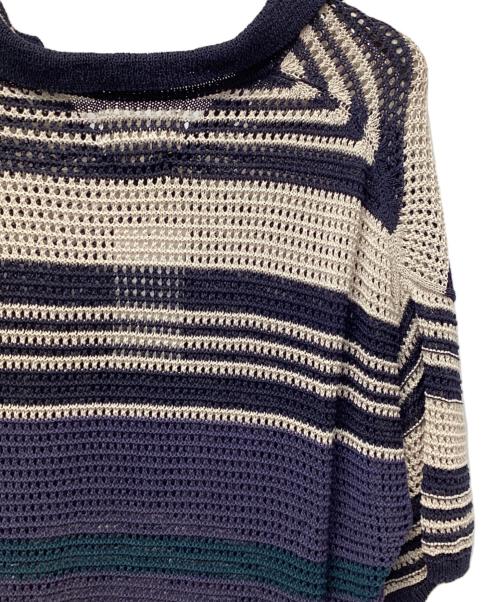 YOKE（ヨーク）YOKE (ヨーク) BORDER MESH KNIT SKIPPER POLO SHIRT ネイビー×ホワイト サイズ:2の古着・服飾アイテム