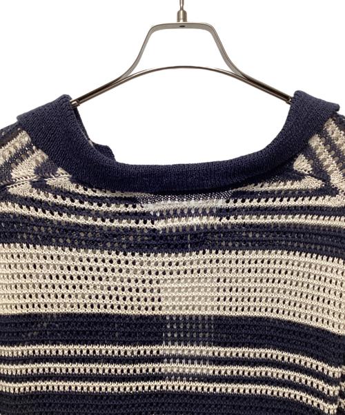 YOKE（ヨーク）YOKE (ヨーク) BORDER MESH KNIT SKIPPER POLO SHIRT ネイビー×ホワイト サイズ:2の古着・服飾アイテム