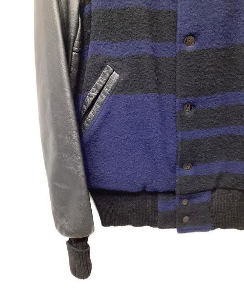 WOOLRICH（ウールリッチ）WOOLRICH (ウールリッチ) NEPENTHES (ネペンテス) レザーパッチ ウール アップランドジャケット ネイビー×ブラック サイズ:Lの古着・服飾アイテム