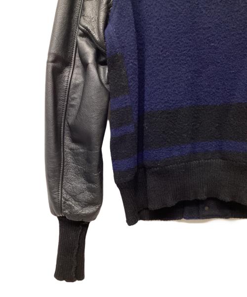 WOOLRICH（ウールリッチ）WOOLRICH (ウールリッチ) NEPENTHES (ネペンテス) レザーパッチ ウール アップランドジャケット ネイビー×ブラック サイズ:Lの古着・服飾アイテム