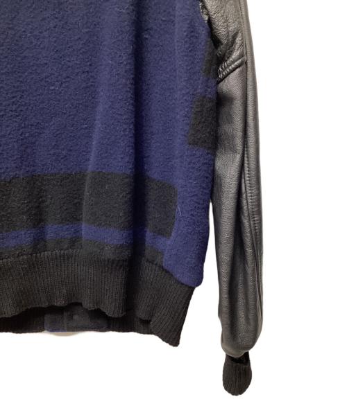 WOOLRICH（ウールリッチ）WOOLRICH (ウールリッチ) NEPENTHES (ネペンテス) レザーパッチ ウール アップランドジャケット ネイビー×ブラック サイズ:Lの古着・服飾アイテム