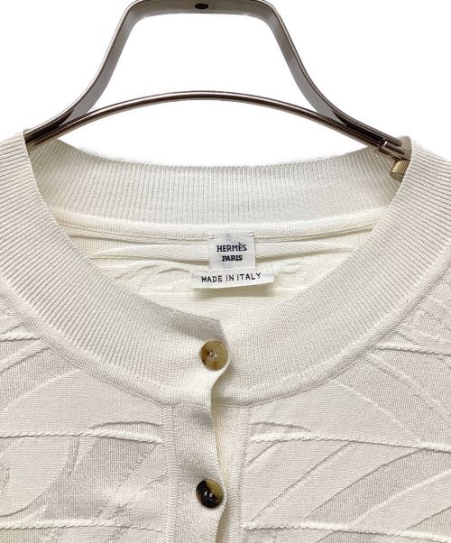 HERMES（エルメス）HERMES (エルメス) 総柄ニットカーディガン ホワイト サイズ:38の古着・服飾アイテム