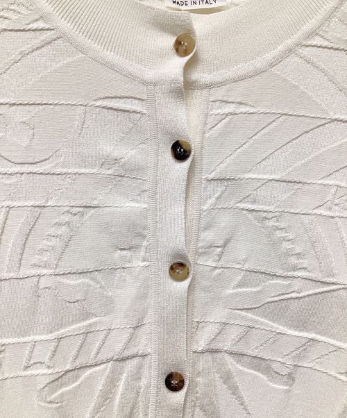 HERMES（エルメス）HERMES (エルメス) 総柄ニットカーディガン ホワイト サイズ:38の古着・服飾アイテム