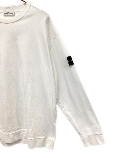 STONE ISLAND（ストーンアイランド）STONE ISLAND (ストーンアイランド) ロゴパッチ ガーメントダイ スウェット ロンT ホワイト サイズ:XXLの古着・服飾アイテム