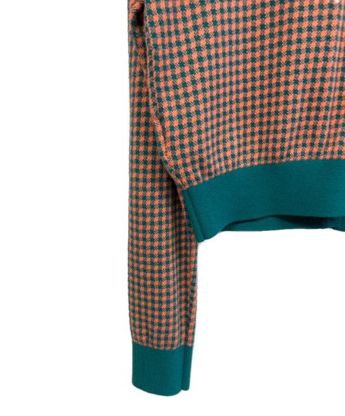 CABAN（キャバン）CABAN (キャバン) コットンカシミヤ ギンガムチェックカーディガン オレンジ×グリーン サイズ:Fの古着・服飾アイテム
