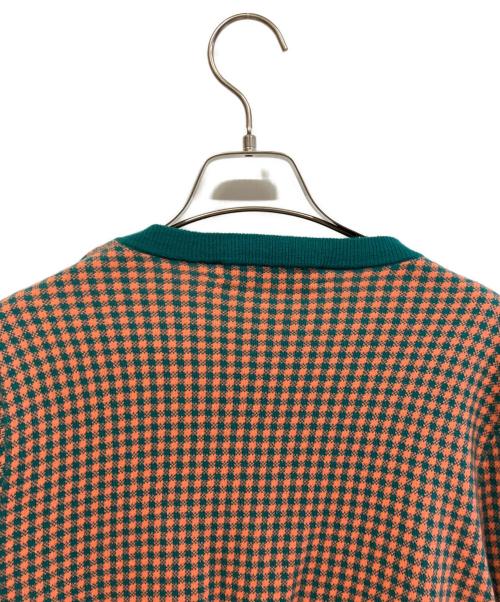 CABAN（キャバン）CABAN (キャバン) コットンカシミヤ ギンガムチェックカーディガン オレンジ×グリーン サイズ:Fの古着・服飾アイテム