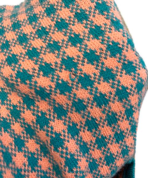 CABAN（キャバン）CABAN (キャバン) コットンカシミヤ ギンガムチェックカーディガン オレンジ×グリーン サイズ:Fの古着・服飾アイテム