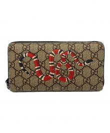 GUCCI（グッチ）の古着「キングスネークプリントラウンドファスナー財布」｜ブラウン
