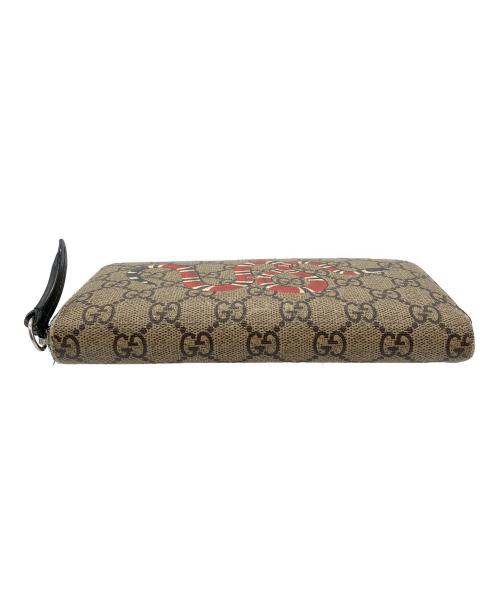 GUCCI（グッチ）GUCCI (グッチ) キングスネークプリントラウンドファスナー財布 ブラウンの古着・服飾アイテム