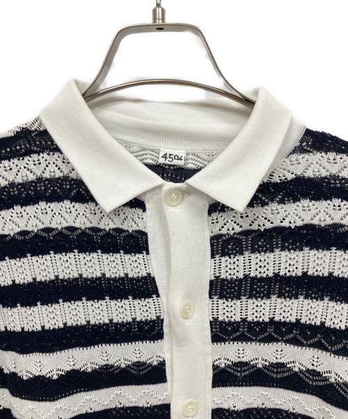 45R（フォーティファイブ・アール）45R (フォーティファイブ・アール) レース編込みニットシャツ ホワイト×ブラック サイズ:Mの古着・服飾アイテム