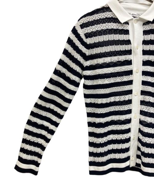 45R（フォーティファイブ・アール）45R (フォーティファイブ・アール) レース編込みニットシャツ ホワイト×ブラック サイズ:Mの古着・服飾アイテム