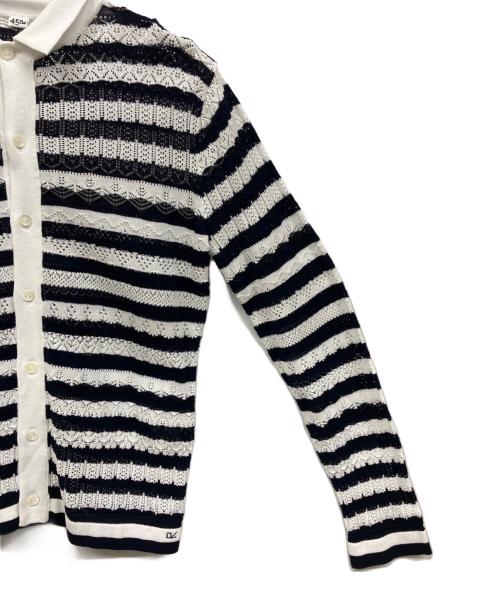 45R（フォーティファイブ・アール）45R (フォーティファイブ・アール) レース編込みニットシャツ ホワイト×ブラック サイズ:Mの古着・服飾アイテム