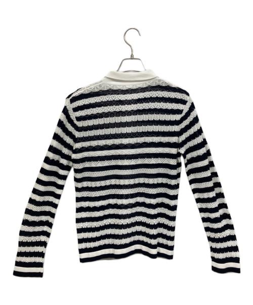 45R（フォーティファイブ・アール）45R (フォーティファイブ・アール) レース編込みニットシャツ ホワイト×ブラック サイズ:Mの古着・服飾アイテム