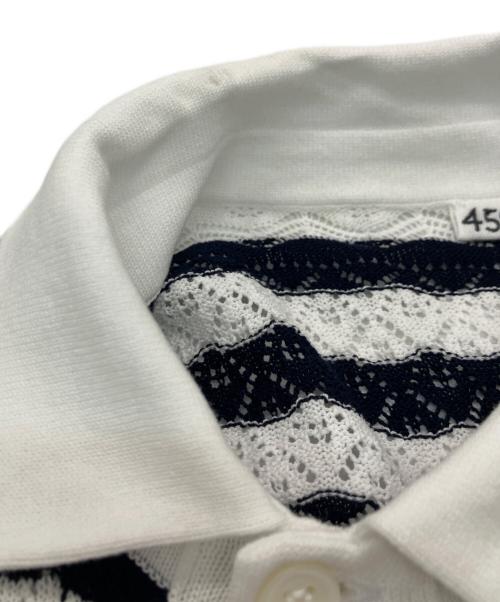 45R（フォーティファイブ・アール）45R (フォーティファイブ・アール) レース編込みニットシャツ ホワイト×ブラック サイズ:Mの古着・服飾アイテム