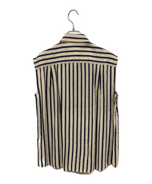 45R（フォーティファイブ・アール）45R (フォーティファイブ・アール) コットンキュプラノースリーブブラウス ベージュ×ブルー サイズ:Mの古着・服飾アイテム