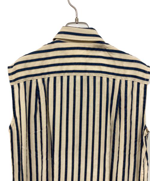 45R（フォーティファイブ・アール）45R (フォーティファイブ・アール) コットンキュプラノースリーブブラウス ベージュ×ブルー サイズ:Mの古着・服飾アイテム