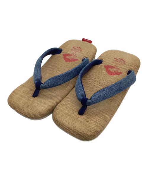 unda（ウンダ）unda (ウンダ) Denham (デンハム) 雪駄 ベージュ×ネイビー サイズ:Mの古着・服飾アイテム