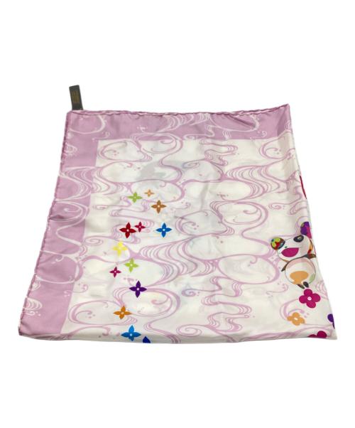 LOUIS VUITTON（ルイ ヴィトン）LOUIS VUITTON (ルイ ヴィトン) 村上隆 (ムラカミタカシ) LOUIS VUITTON（ルイヴィトン）シルクスカーフ ピンク×ホワイトの古着・服飾アイテム