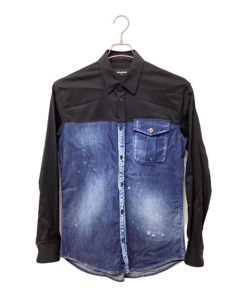 DSQUARED2（ディースクエアード）DSQUARED2 (ディースクエアード) ディースクエアード デニム切り替えシャツ ブラック×ブルー サイズ:46の古着・服飾アイテム