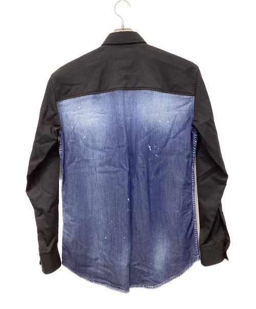 DSQUARED2（ディースクエアード）DSQUARED2 (ディースクエアード) ディースクエアード デニム切り替えシャツ ブラック×ブルー サイズ:46の古着・服飾アイテム