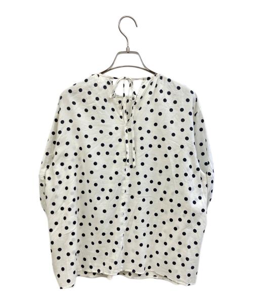 BALLSEY（ボールジィ）BALLSEY (ボールジィ) ドットプリントランタンスリーブブラウス ホワイト×ブラック サイズ:Mの古着・服飾アイテム